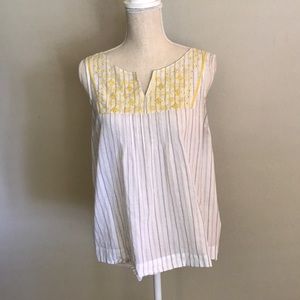 6 Anthropologie yellow white tank embroidery